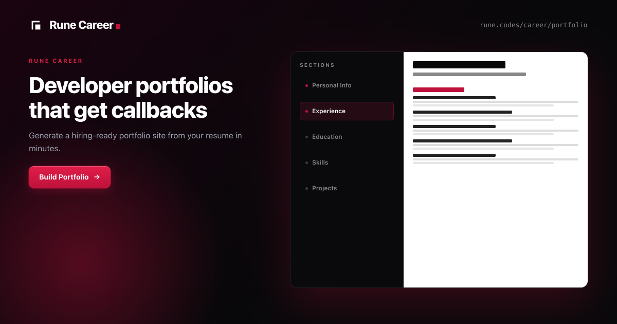 Developer Portfolio Generator | Rune Career