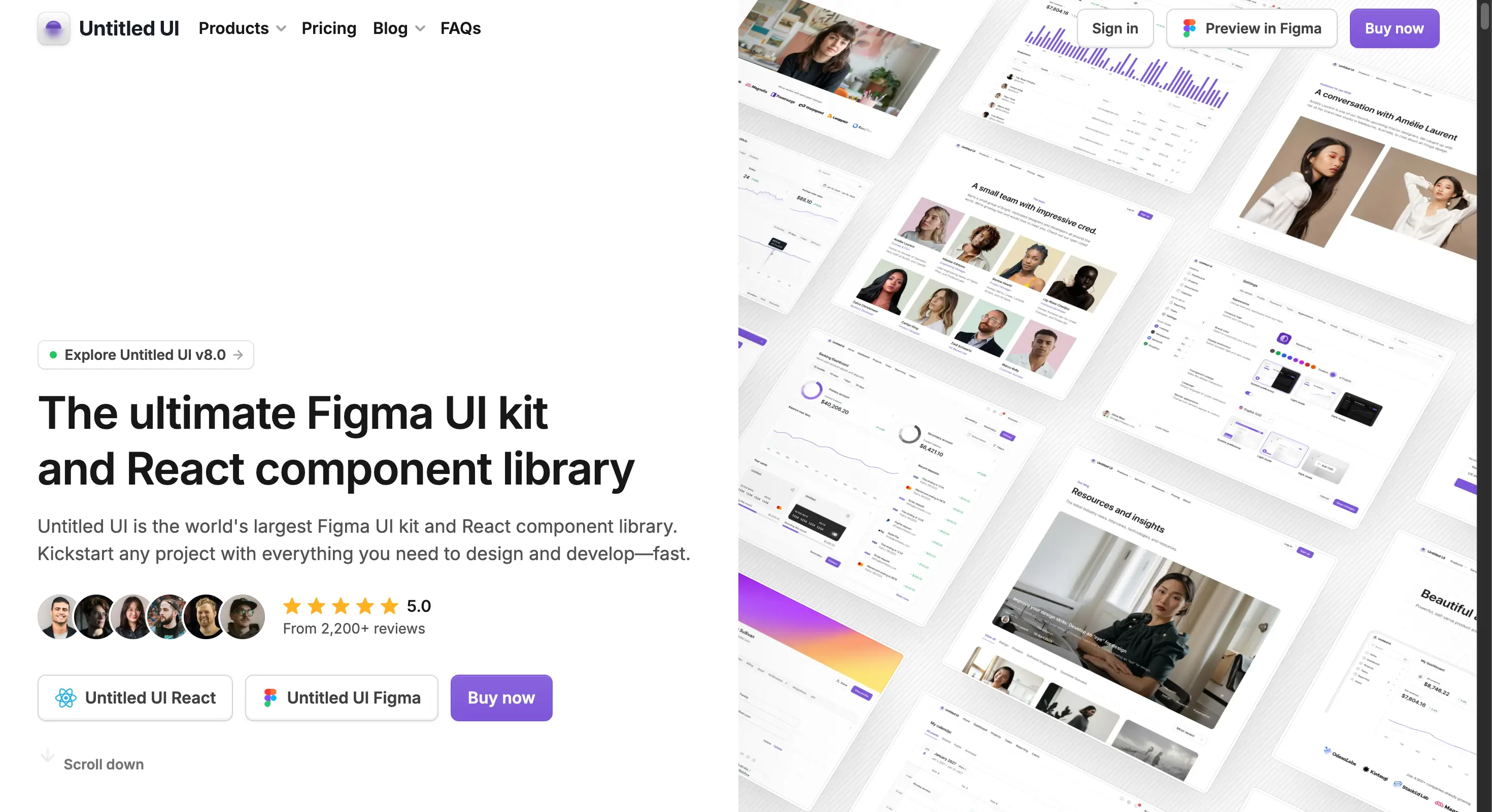 Untitled UI React homepage with its 5,000 plus component library