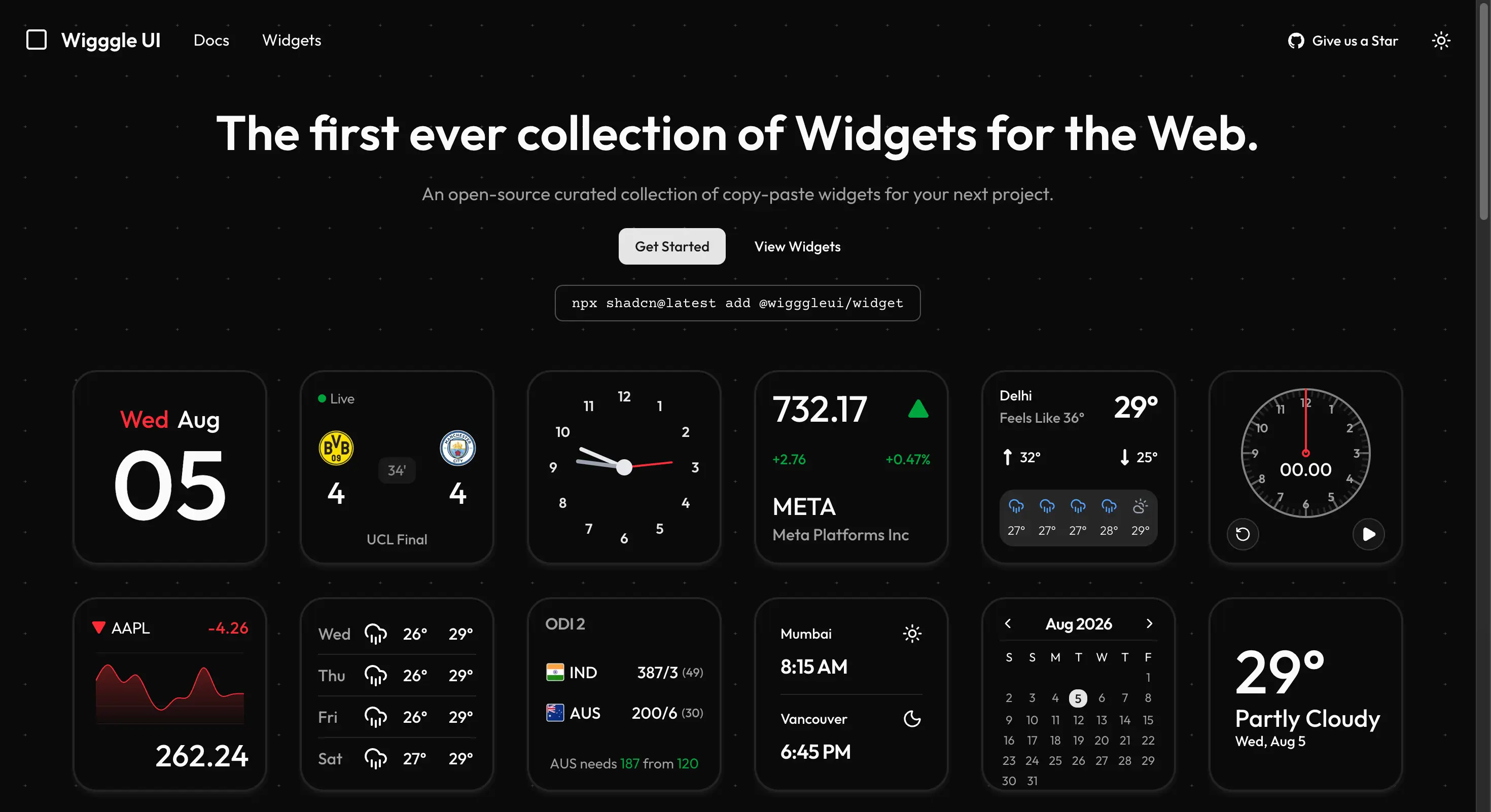 Wigggle UI homepage with its open source widget collection